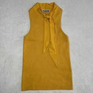 FANG Mustard Yellow Ribbed Sleeveless  Bow Tie Neck Knit Top Size 1 Small